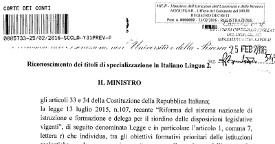 Titoli di specializzazione in italiano L2