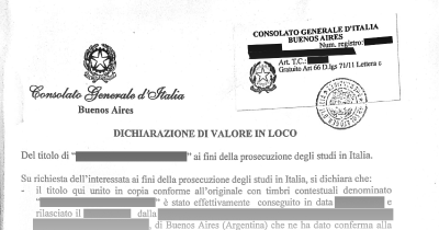 dichiarazione di valore del titolo di studio conseguito all'estero