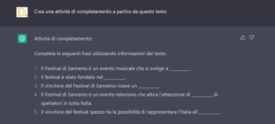 Attività di completamento con ChatGPT