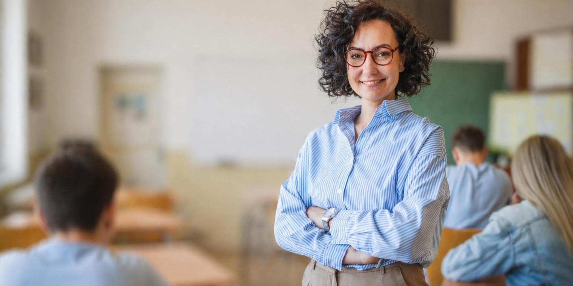 Docente di italiano L2 in aula con studenti internazionali