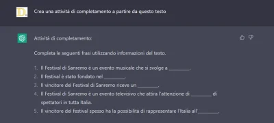 Attività di completamento con ChatGPT Attività di completamento con ChatGPT